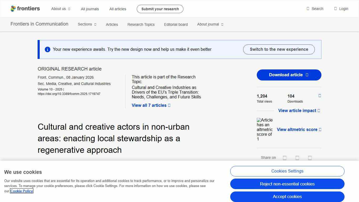 Frontiers Cultural and creative actors in non-urban areas: enacting local stewardship as a regenerative approach